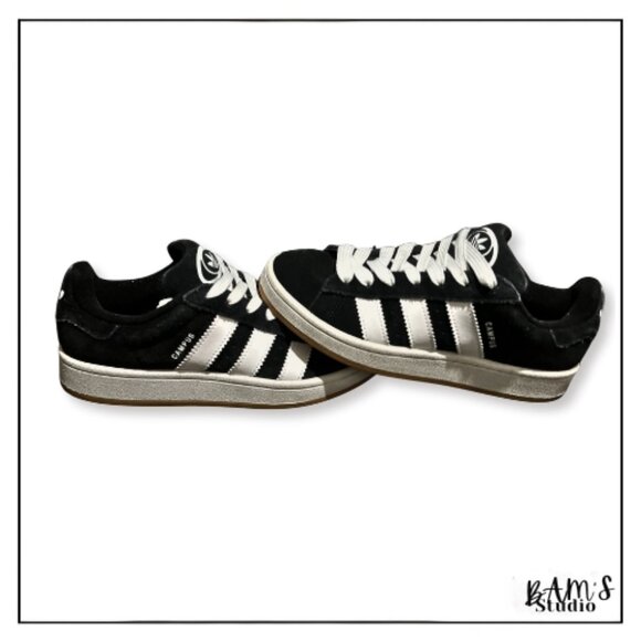 Classic Adidas Campus Sneakers in Black Suede with white 3-stripes Size 7 - Picture 3 of 7